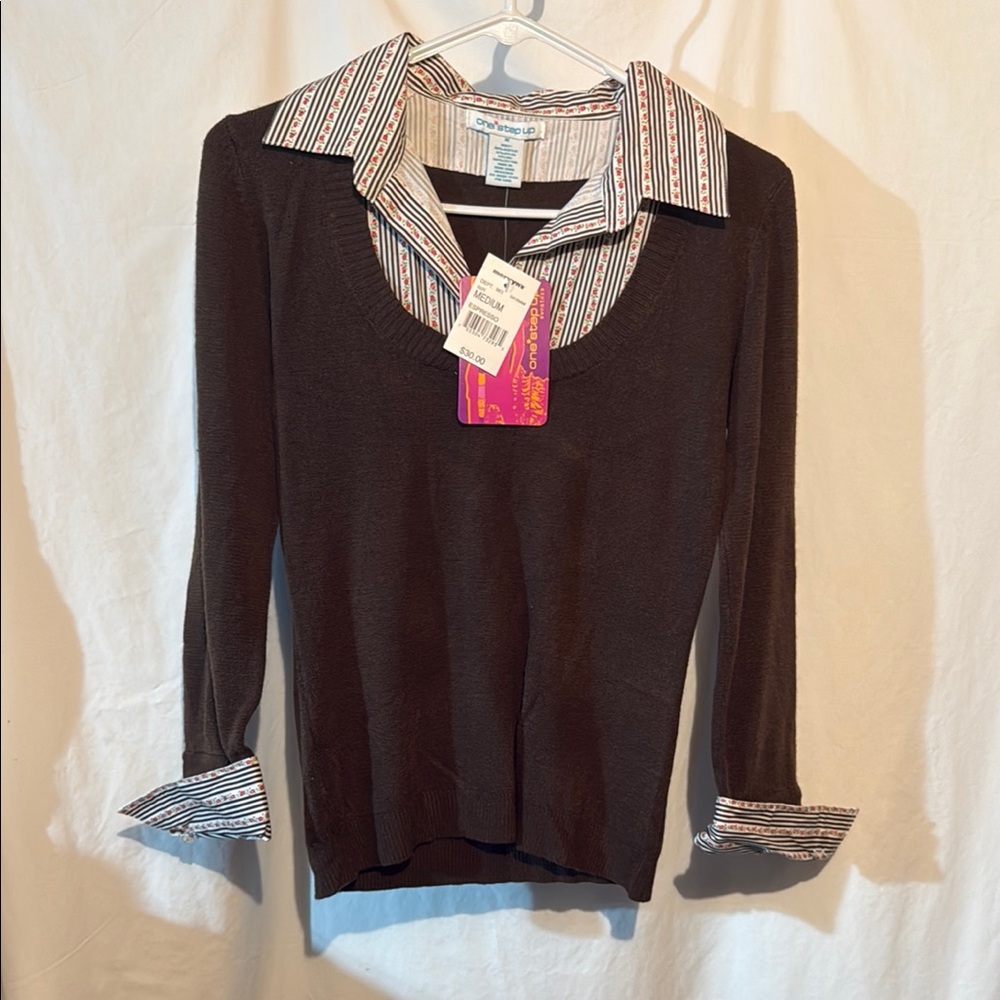One Step Ahead Floral and Striped Blouse